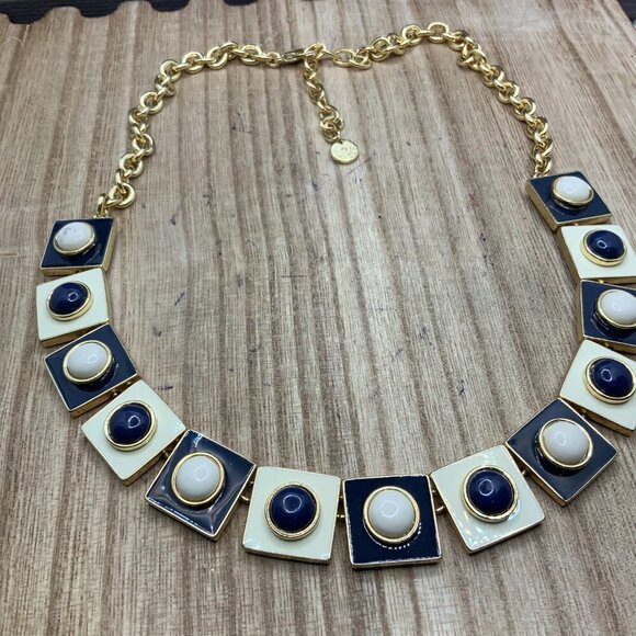 Talbots Navy & Cream Geometric Style Necklace - Picture 7 of 8